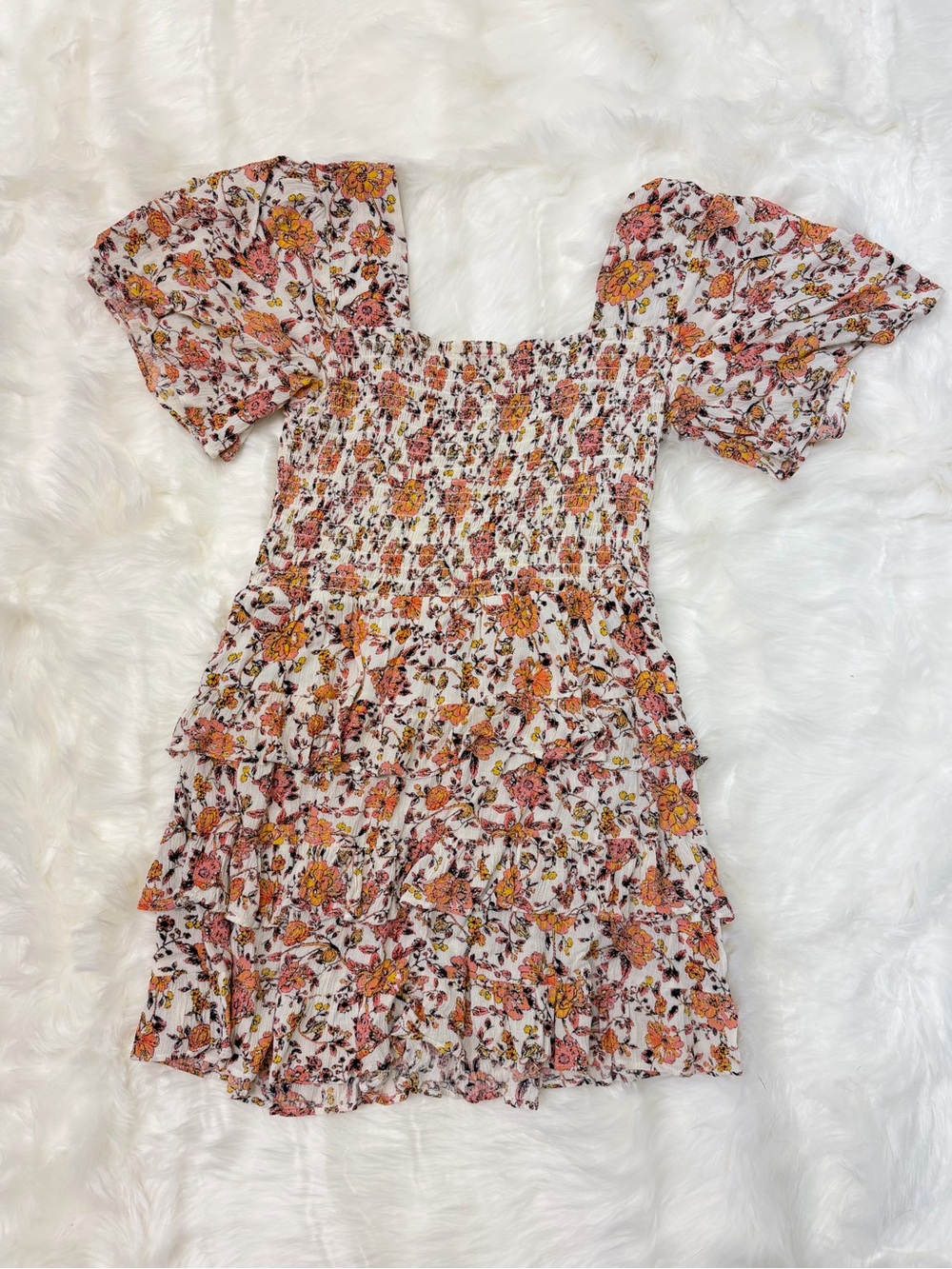 Chelsea & Violet Floral Smocked Puff-Sleeve Dress